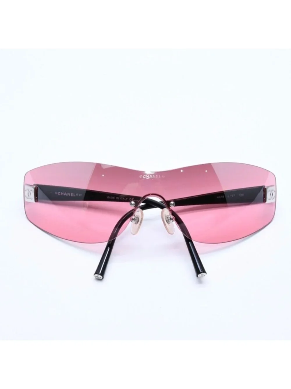Chanel Rimless Shield Sunglasses Eyewear 120 CC Logo Pink Black